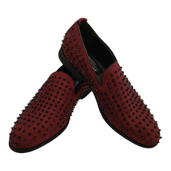 MEN'S FREDERICO LEONE/ RED BLACK SPIKED FASHION SLIP ON DRESS SHOE. FS957. - Picture 2 of 8